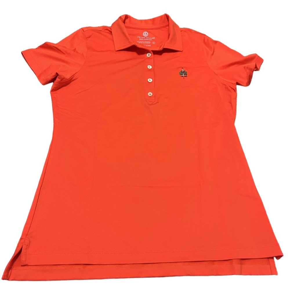 Peter Millar Sun Comfort Polo Merion Golf Club 1896 Logo, Coral Medium NWOT